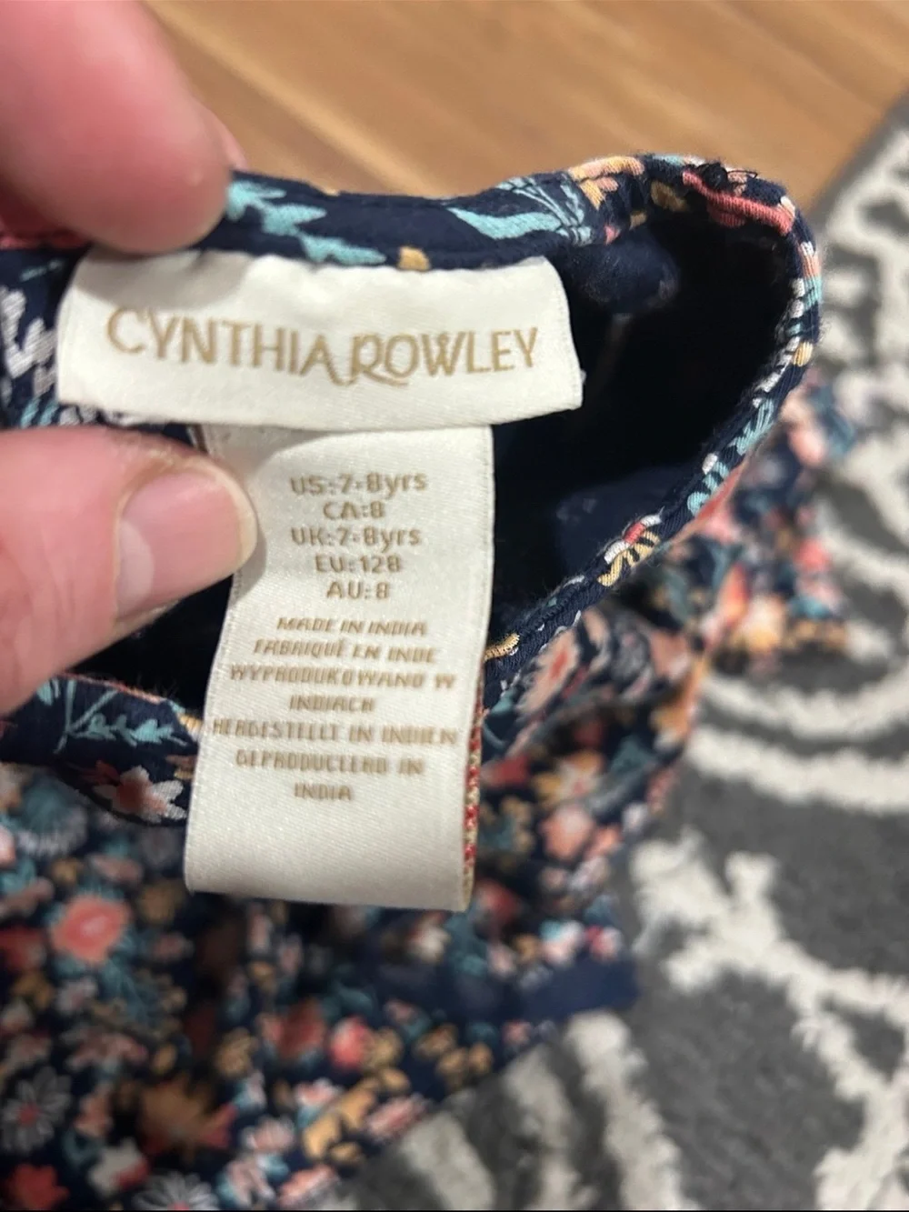 Cynthia Rowley Navy Floral Flutter Sleeve Dress Size 7/8